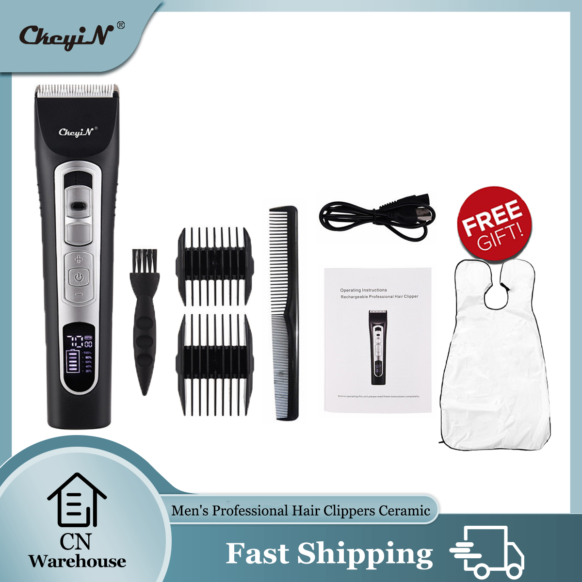 

CkeyiN Cordless Electric Hair Trimmers Rechargeable Mens Professional Hair Clippers Ceramic Blade Haircut Shaving Machine 45