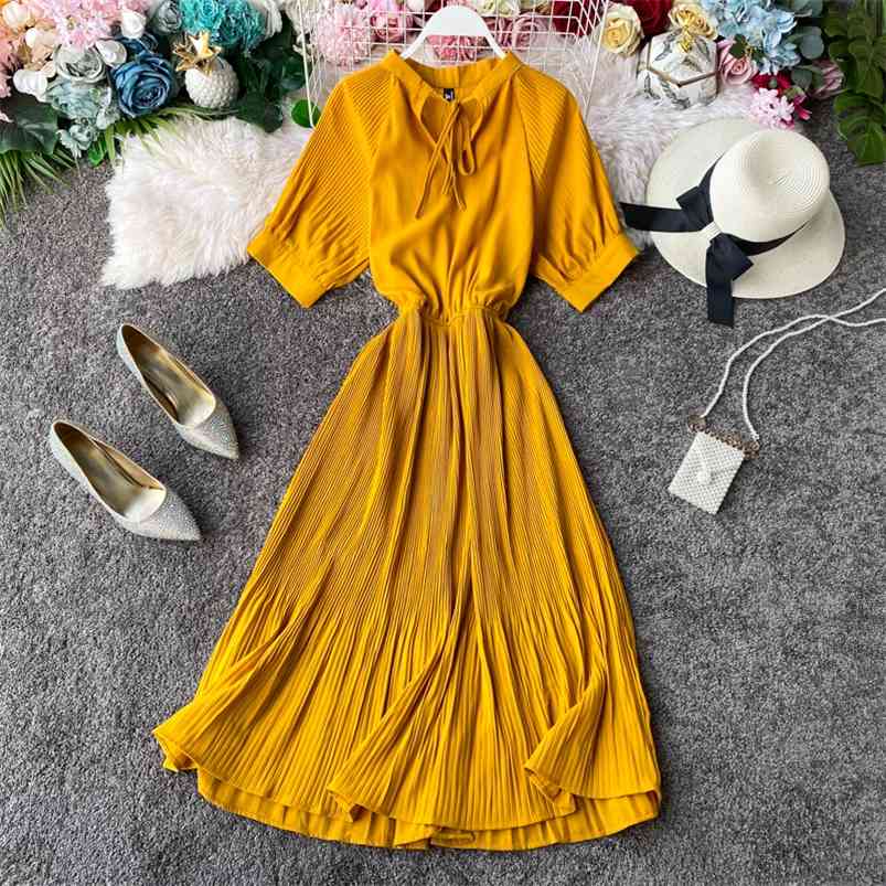 

Womens Casual Dress Vestidos Mujer Summer Short Sleeve Slim Patchwork Pleated Robe Korean Woman Beach Dresses 210508, Black;gray