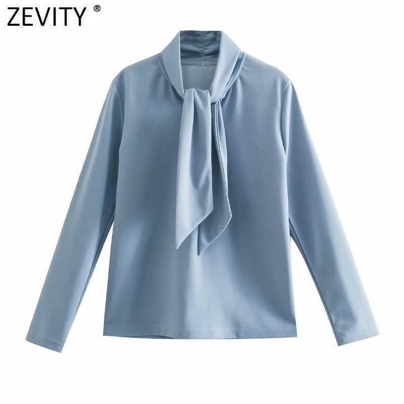 

Zevity Women Fashion Stand Collar Knotted Solid Casual Smock Blouse Female Business Kimono Shirts Chic Blusas Tops LS7664 210603, As pic ls7664cc