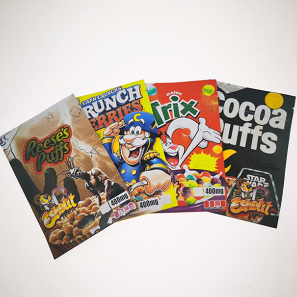 

4 Types 400MG Medicated Mylar Bag CRUNCH BERRIES REESE PUFFS COCOA PUFFS TRIX Smell Proof Edibles Gummies Bags