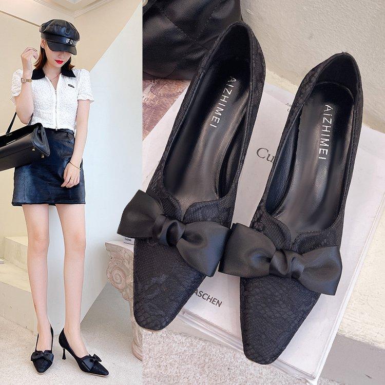 

Dress Shoes Women's Pointed Toe High Heels Spring And Autumn Party Club Stiletto Embossed Bow, Ivory