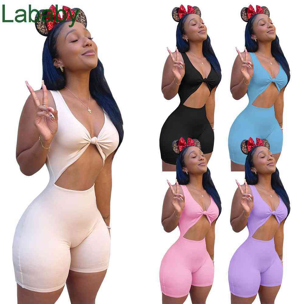 

Women Jumpsuits Deisgner Slim Sexy Hollow Out Solid Color Cute Hot Girl Style Onesies Sleeveless One Piece Pants Rompers, Purple