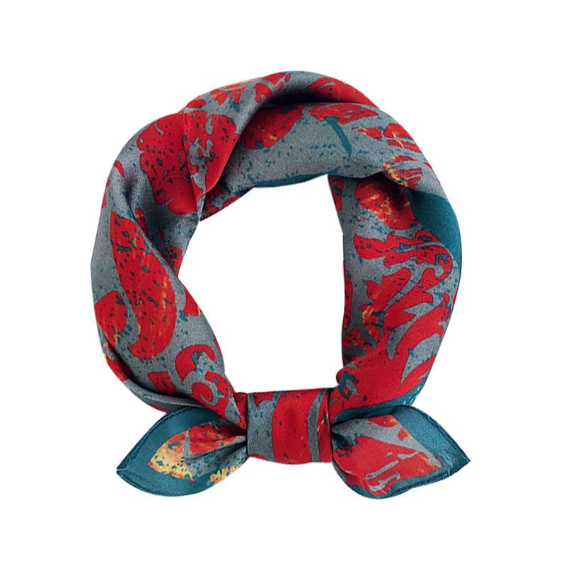 

Scarves Brand 100% Pure Silk Scarf Women Neck Hair Foulard Square Small Headband Hijab Print Poncho Bandana 53cm 2022, Blue;gray