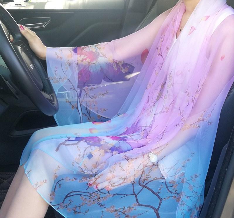 

Scarves Fashion Wild Summer Print Silk Scarf Oversized Chiffon Women Pareo Beach Cover Up Wrap Sarong Sunscreen Long Cape, Blue;gray