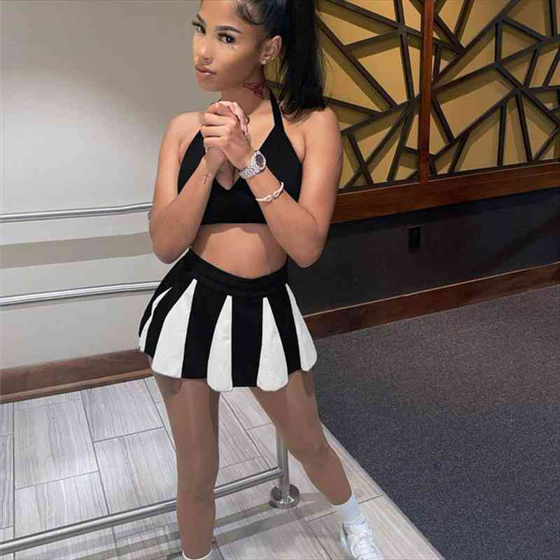 

two piece set vest crop mini dresses for women sport outfits tracksuit runway set club matching sets, Gray