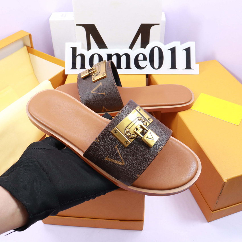 

High Luxury Slides Designer shoes Sandals Lady women slippers with Correct Flowers printing leather original dust bag Fashion with bag_shop888