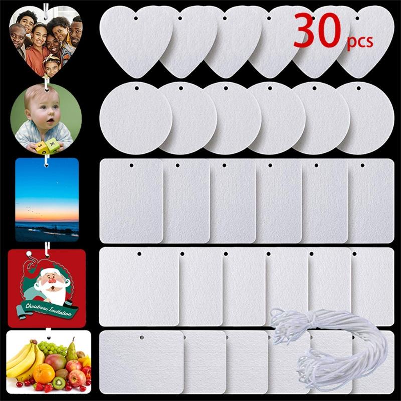 

Keychains 30Pcs Sublimation Blank Air Freshener Sheets With Elastic Cord Felt Thermal Transfer Key Chain Double-Side Tags DIY Tool