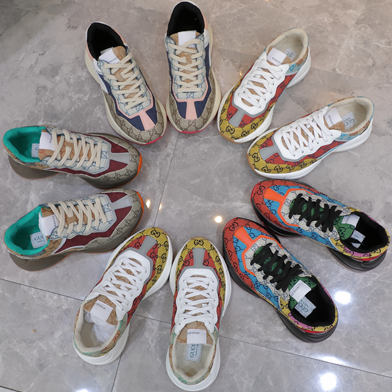 

Designer Men Women Rhyton Casual Shoes Dad Sneaker Paris Fashion Womens Shoe Guccis Platform Sports Trainers Strawberry Mouse Wave Mouth Tiger Web With Box