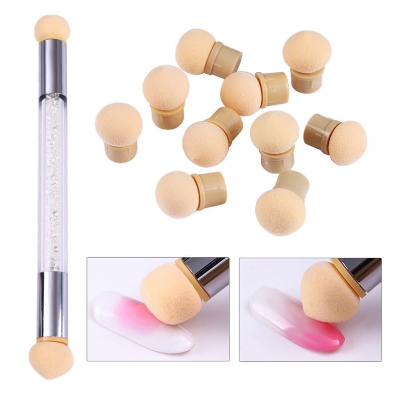 1Pc Nail Art Double-ended Gradient Shading Pen Dotting Brush Sponge Head Rhinestone Handle Brush Painting Tool With Accessories-image-704743189