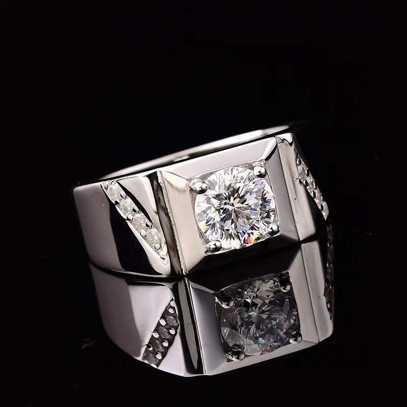 

1-2ct S925 Sterling Silver Platinum Plated Men Ring D Color Male Moissanite Rings VVS Fine Jewelry Pass Diamond Tester