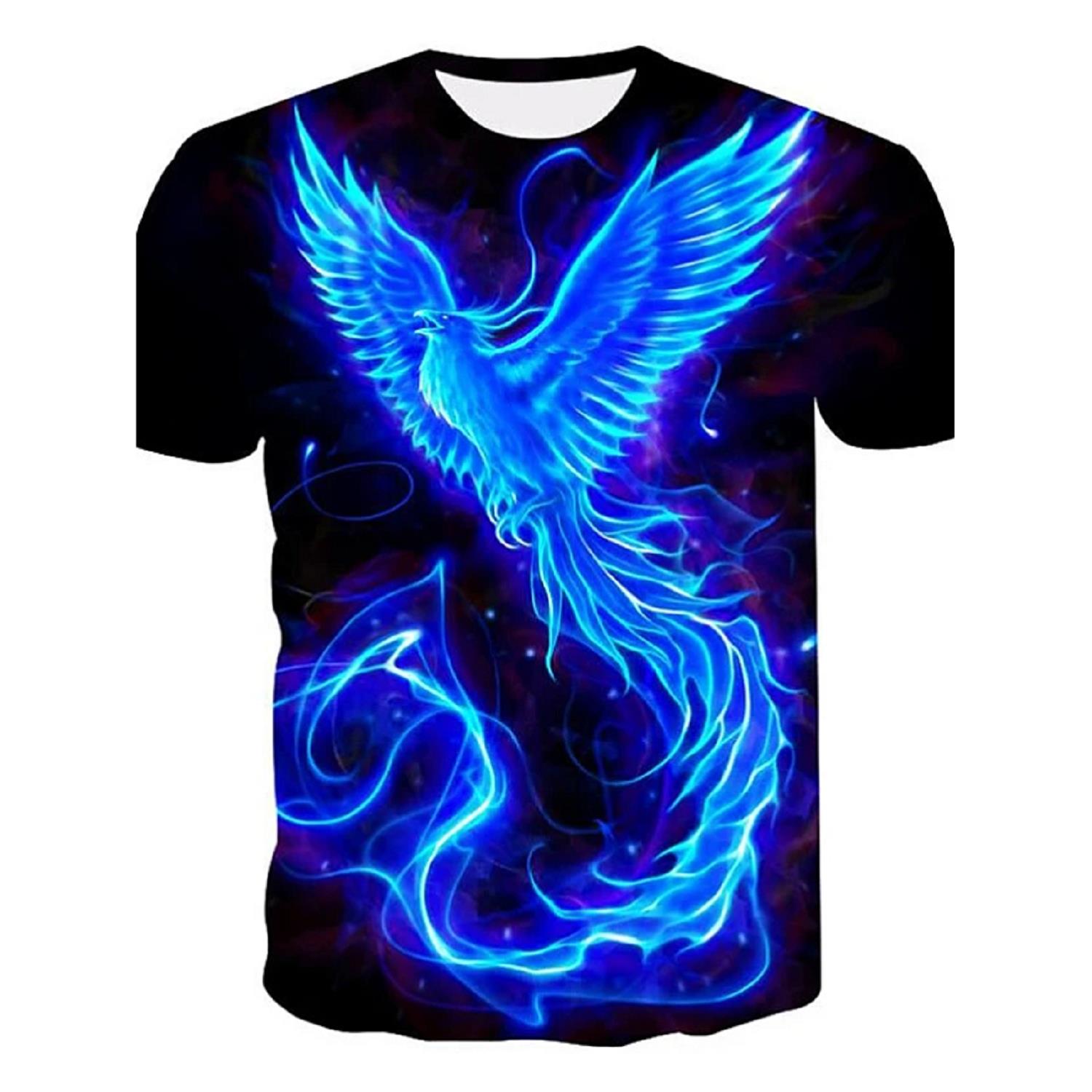 

Phoenix Men's Street Graphic T Shirts Summer Fashion Animal Printing Tshirts Casual Loose Print Tees Youth 3D Digital Pattern Tops, White;black
