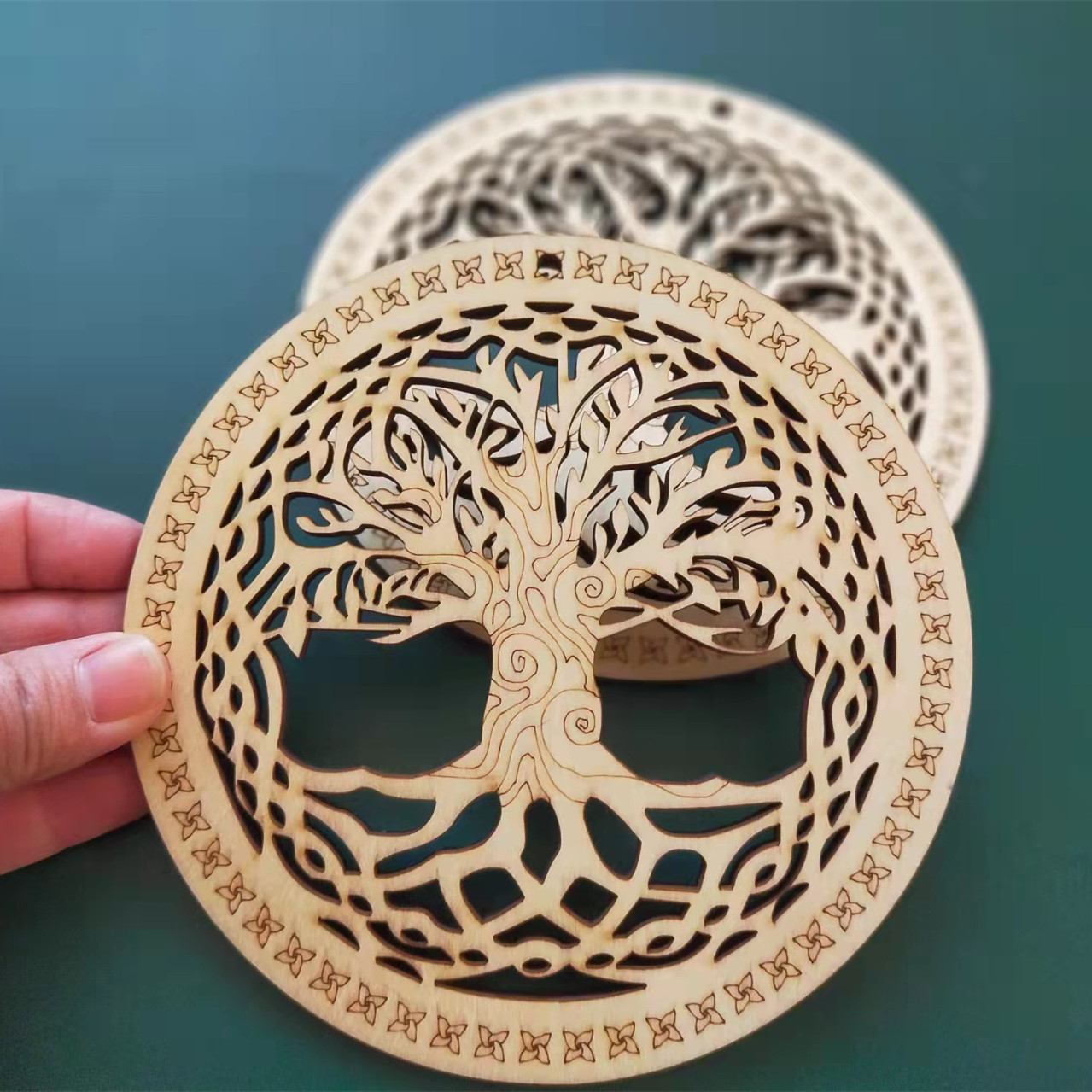 

Customized Home Decoration Party Supplies Plywood Natural Rustic Wooden Hollow Carved Coaster Mandala Wood Tree Of Life Symbol Home Hanging Decor