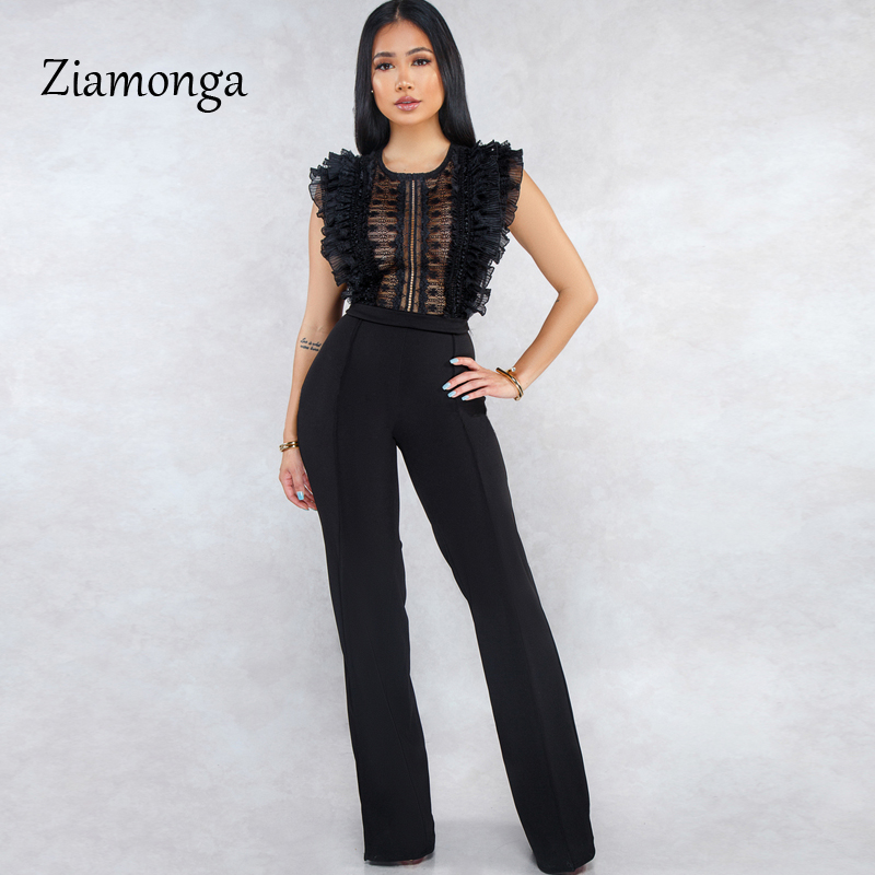 

Ziamonga High Quality Black Red V-Neck Bodycon Lace Bandage Jumpsuit Evening Party Bodycon Jumpsuit Women Overalls, C4610 black