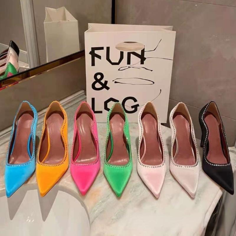 

Dress Shoes Women's High Heels 2021 Summer Trendy Edge Satin Pointed Toe Single Rhinestone Stiletto Women, Rose red (9.5cm)