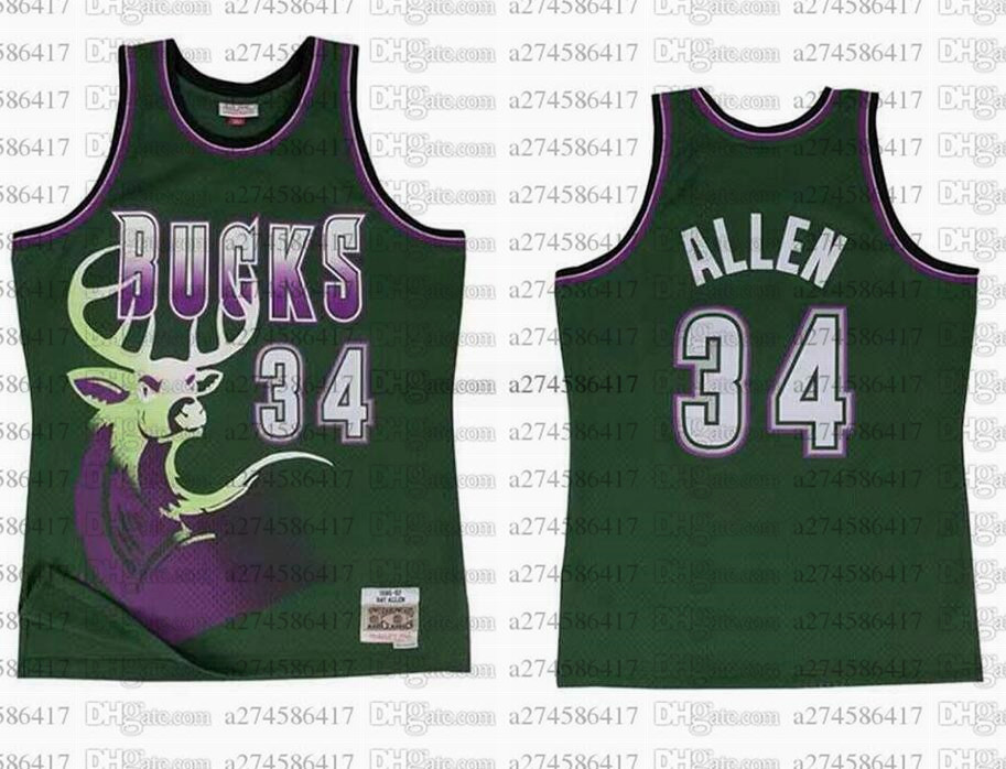 

Custom S-6XL Men basketball Jersey 34RA YAllen Large deer head Mitchell & Ness 1996-97 Hardwoods Classics retro Jerseys, Black;red