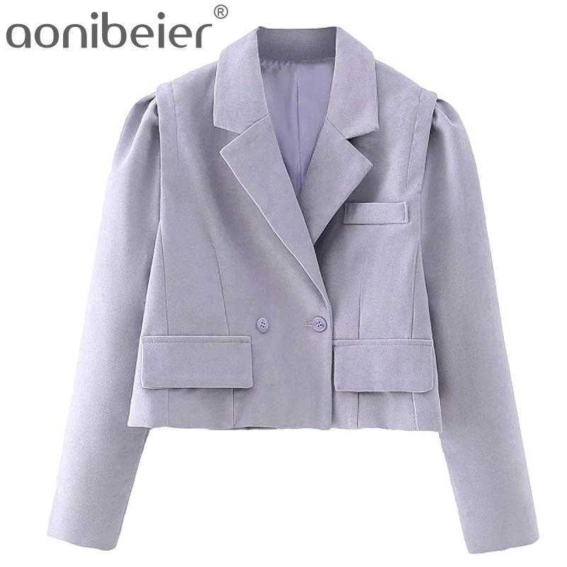 

Cropped Vintage Office Lady Blazer Women Loose Casual Blazers Jacket Suit Spring Korean Chic Outerwear Female OL 210604, Lilac