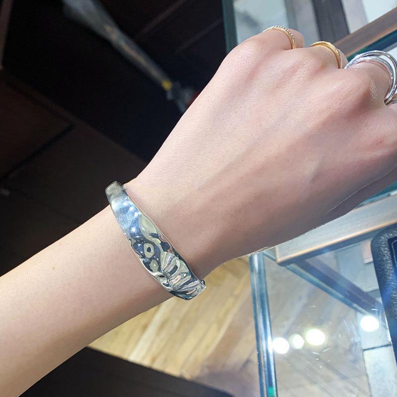 

Bangle 925 Silver Women Bracelet Jewelry Retro Bump Width Opening Woman Bangles Personality Fine Women's Bracelets