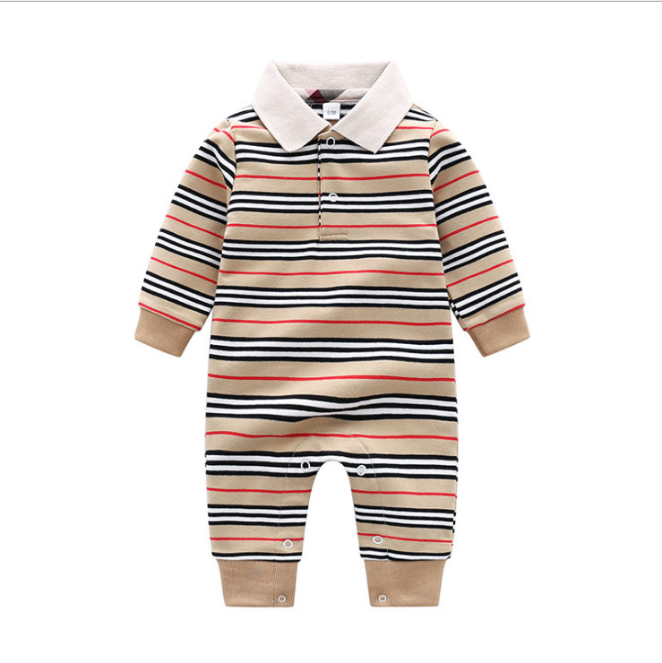 

Kids Clothing baby boy girl Jumpsuits Rompers one-piece Long sleeve 100% cotton clothes 1-2 years old Striped lapel knitting, Brown