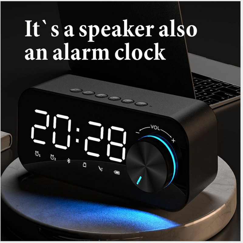 

English version bluetooth speaker subwoofer portable small stereo mini clock outdoor home dual alarm clock high volume