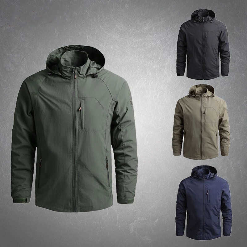 

Men's Windbreaker Jackets Waterproof Military Thin Hooded Windbreak Coat Casual Bomber Jacket Male 2021 Autumn Light Jackets Men X0621, Khaki