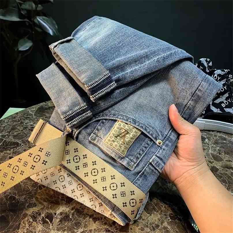 

YL Ins Men's Jeans Classic Style Business Casual Advanced Stretch Regular Fit Denim Trousers Grey Blue Hip Hop Pants Male 210714, Sky blue