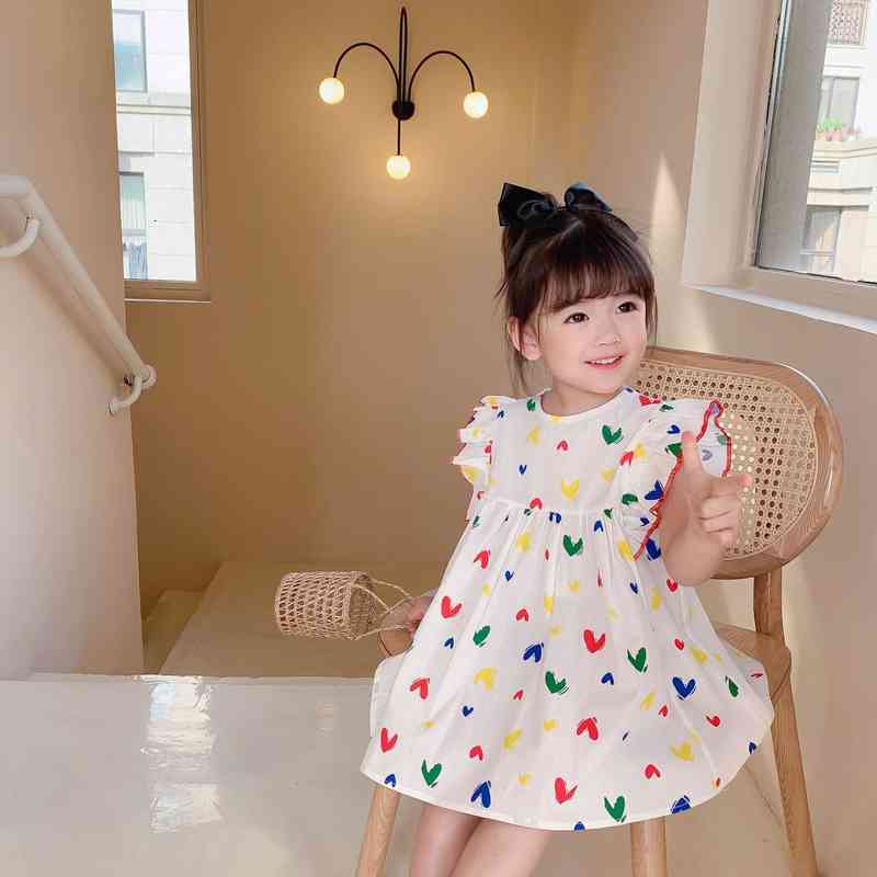 

summer little princess fly sleeve girl dresses heart printing cute baby girls sleevless casual, Red;yellow