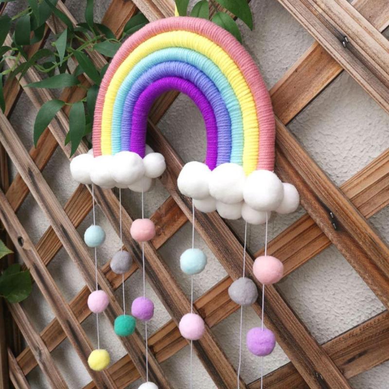 

Decorative Objects & Figurines INS Nordic Hand-woven Rainbow Tapestry Boho Tassel Wall Hanging Ornaments Kids Room Decoration Wind Chimes Po