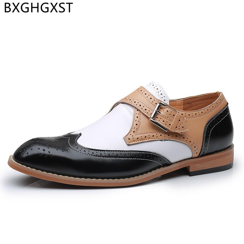 

Brogue Monk Strap Shoes Men Slip On Formal Business Loafers Dress Suit Leather Wedding Office 2021