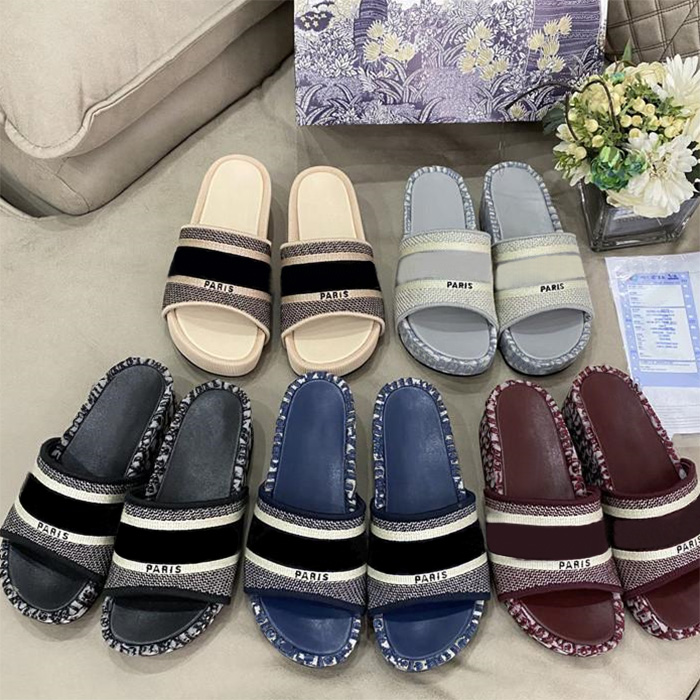 

Womens Sandal Slide Slipper Fashion Summer PU Thick-soled Embroidered Alphabet Rubber Sandals 5cm Heel Heatshoes Beach slippers Size 35-41, Black