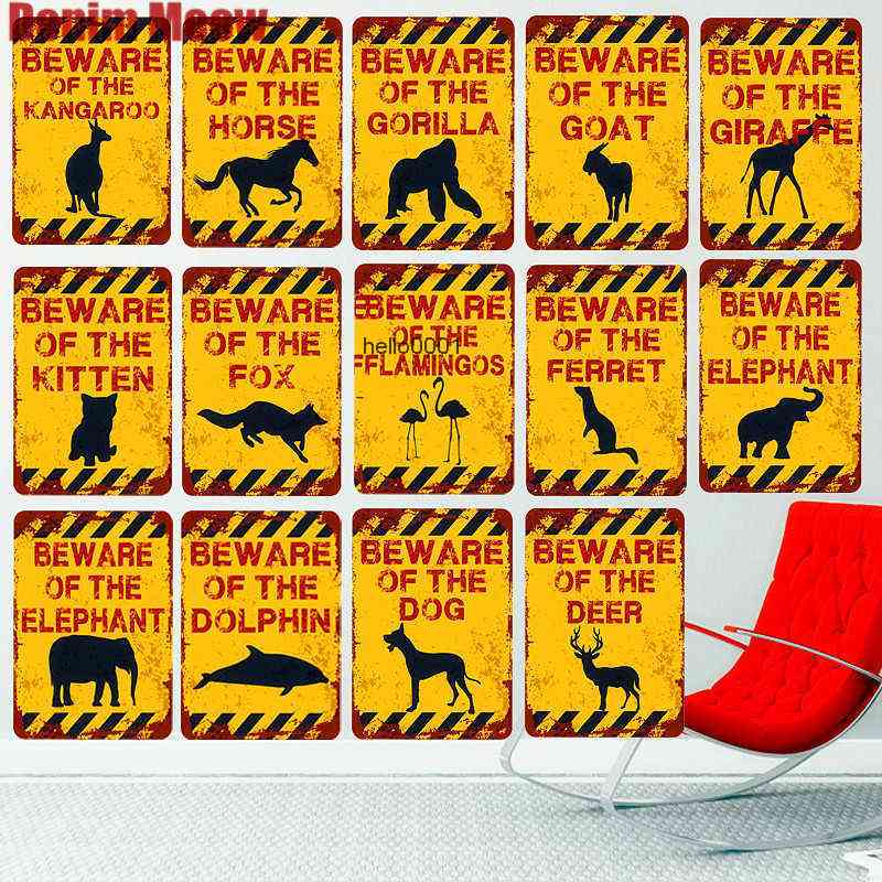 

20x30CM BEWARE OF THE DOG Vintage Metal Sign Yard Zoo Farm Animal Decoration Plate Elephant Ferret Horse Wall Poster N268