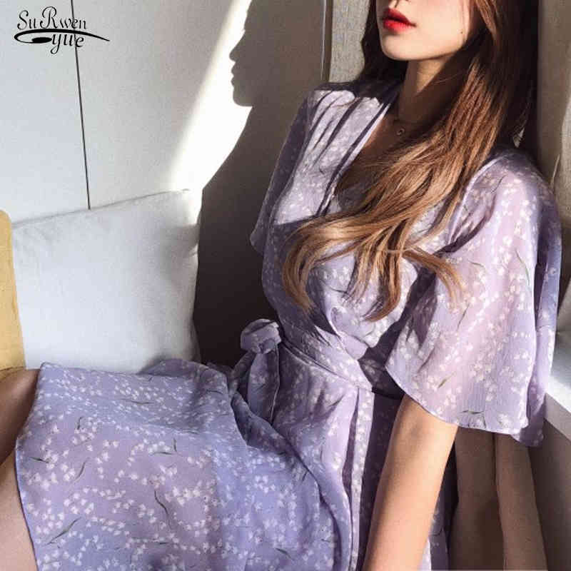 

Plus Size Summer Dress Girls Boho Party Chiffon Female Vintage Dresses Purple Print Short Sleeve Women Robe Vestido 210521