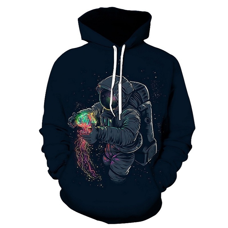 

NASA 3D astronaut print men's and women's Hoodie Jacket, Black