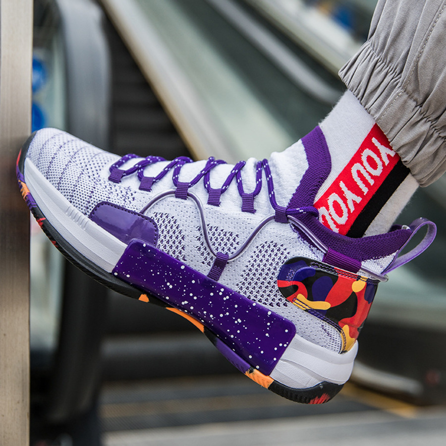 

Basketball Men's New Flash 6 Start Night 7 High Top Wear Resistant Anti Slip Breathable Voice Sports Shoes Women GQOK, Ice orchid