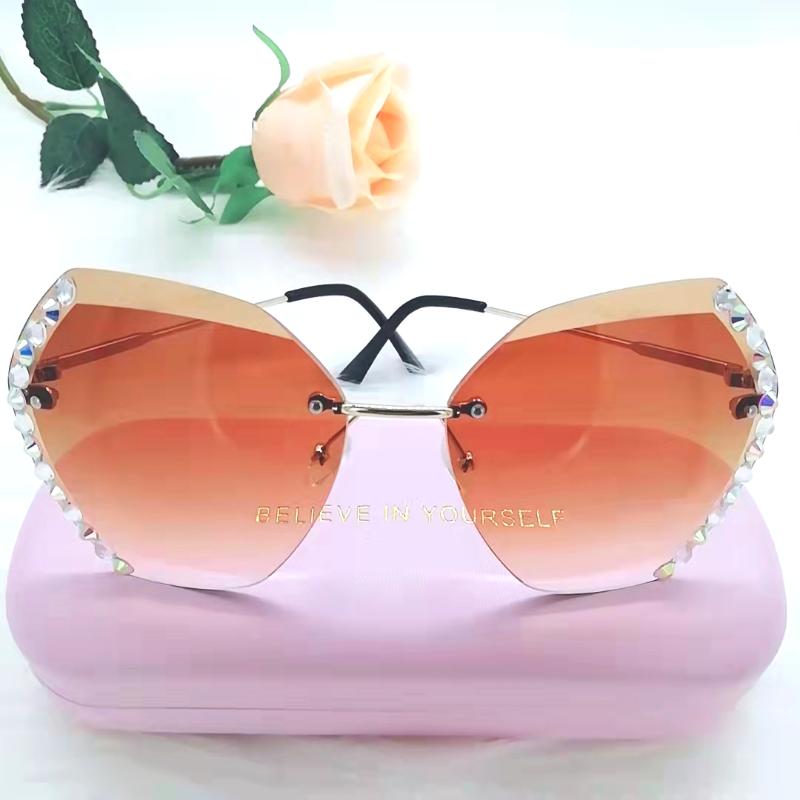 

Sunglasses 2022 Fashion Diamond Rimless For Women Gradient Rhinestone Elegant Female Sun Glass Decorative Glasses Oculos