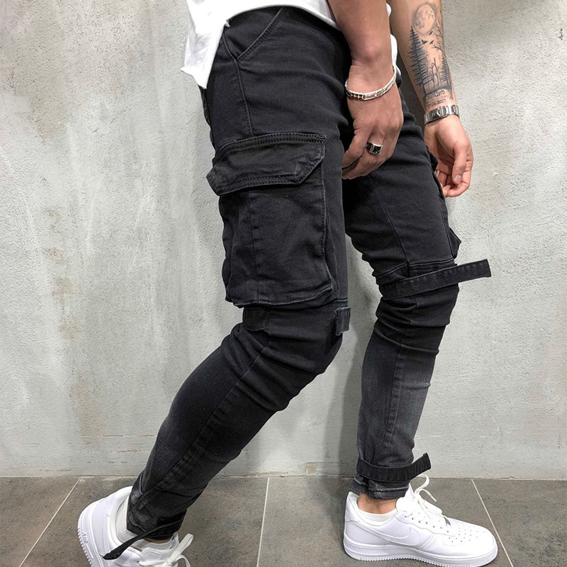 

Mens denim jeans fashionable close-fitting street wear, Blue