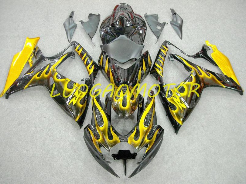 

ABS Injecion Bodywork Free Custom Fairing kits Cowling Fairings kit for SUZUKI Flame Yellow Black GSXR 600 750 GSXR600 GSXR750 2006-2007 06-07 Motorcycle factory