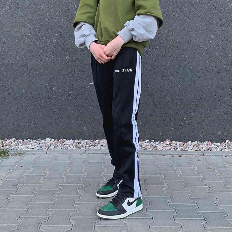 

Angel PLAM stripes side zipper a pair of school sports palm men's pants 9OCN, Black