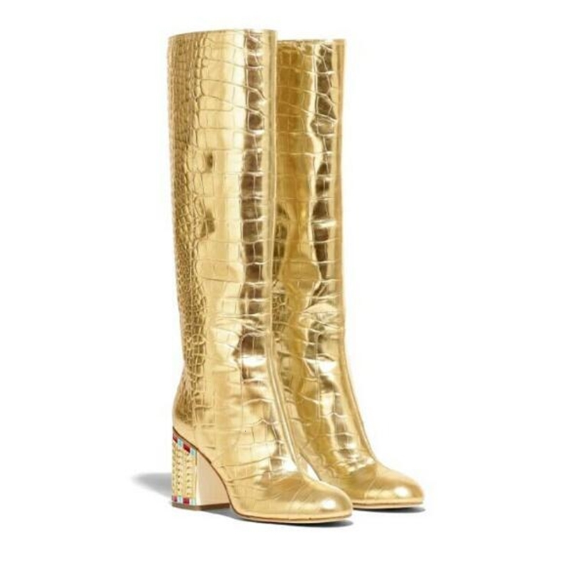 

boots dipsloot winter mid-tube standard women's colored glass boots chunky heels slip on the knee long high shoes eppr, Black