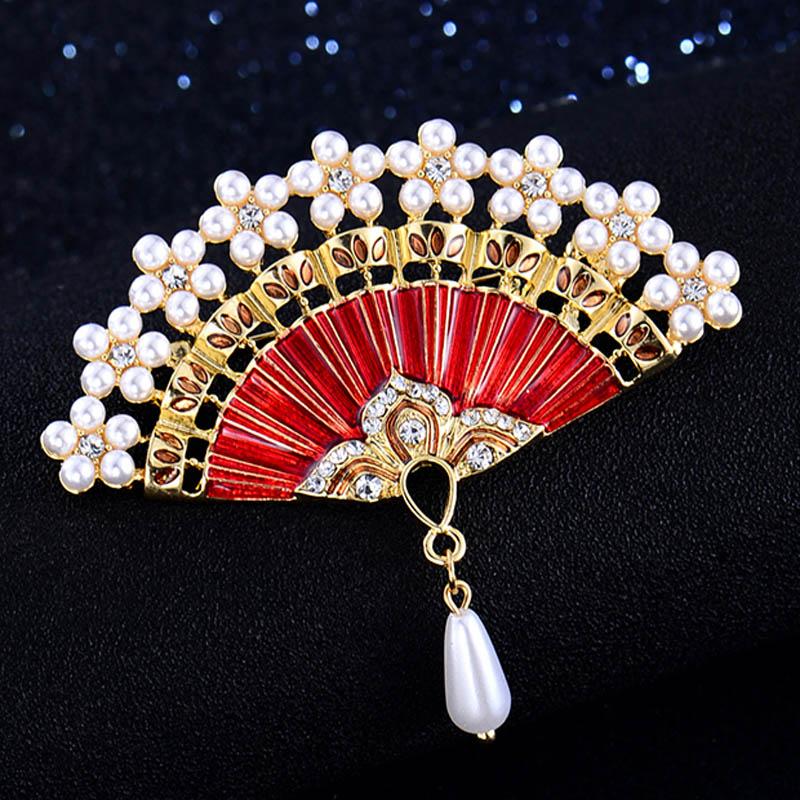 

Pins, Brooches Zlxgirl Fashion Cartoon Enamel Fan Shape Brooch Bouquet Nice Imitation Pearl Scarf Pins Women's Hats Accessory