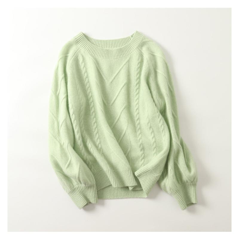 

Women's Sweaters High Quality Cashmere Cable Knitted Sweater Women Europe Fashion Lantern Sleeve Pullovers For Winter, Beige