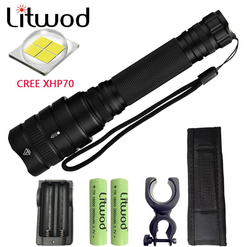 

Litwod Z20 Original CREE XHP70 32w 3200lm Powerful Tactical LED Torch Zoom Lens 2pcs 18650 Battery Run Time 10 Hours Flashlights Torches