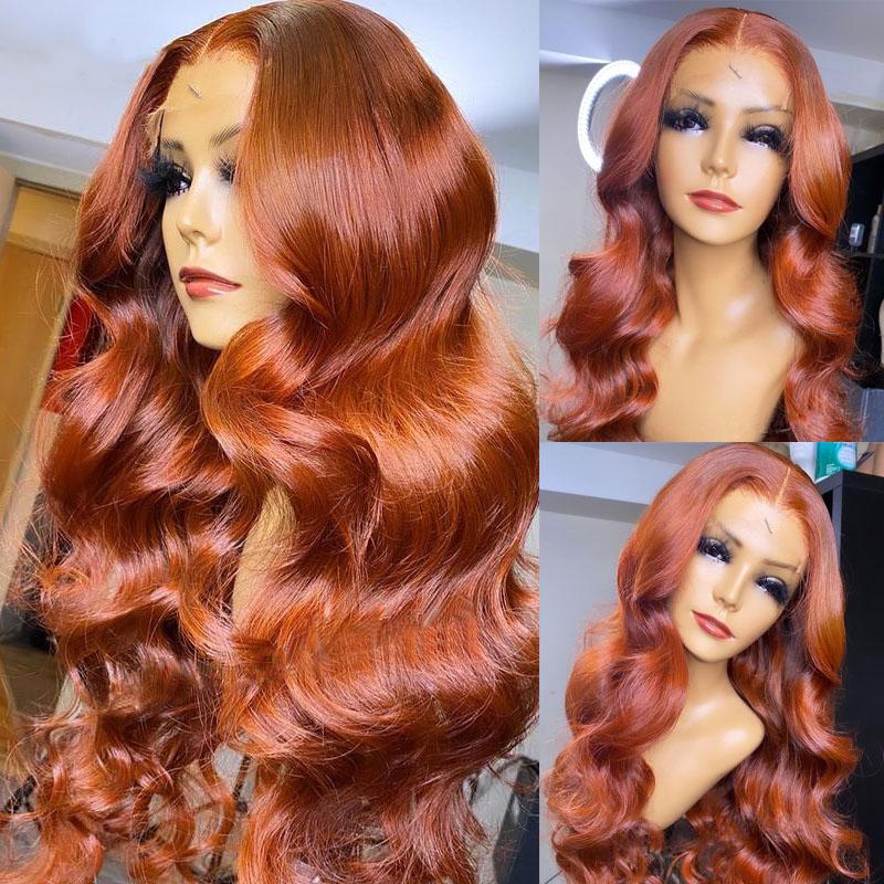 

Lace Wigs Ginger Orange 13X4 Front Human Hair Remy For Women Body Wave, Black;brown