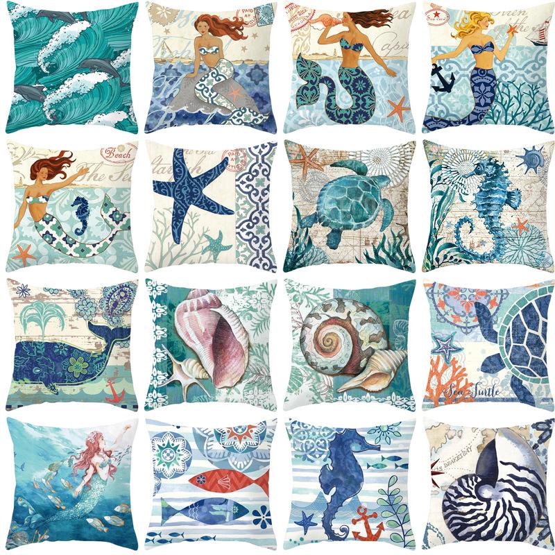 

Cushion/Decorative Pillow Retro Mediterranean Ocean Digital Printing Peach Velvet Cushion Cover A Generation Of Amazon Household Items, Tpr030-23