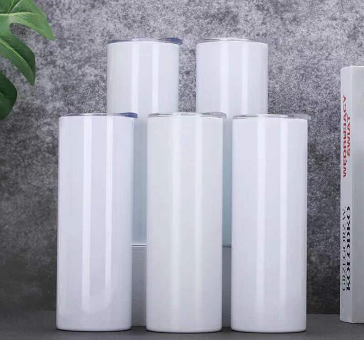 

DIY high quality 20oz sublimation Straight skinny tumbler mug with metal Straw Rubber Bottom Stainless Steel tumblers Coffee cups white Blanks vacuum Water Bottle