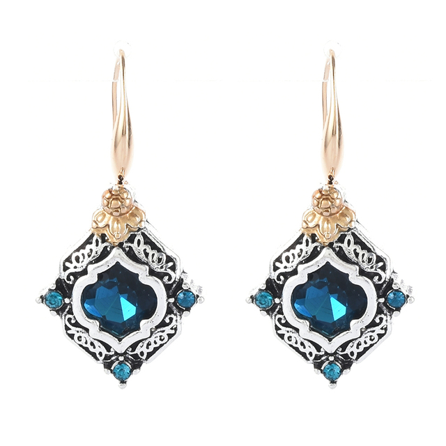 

Vintage Women Blue Crystal Drop Dangle Earrings Wedding Engagement Rhinestone Rhombus Earrings Statement Gift for Girl