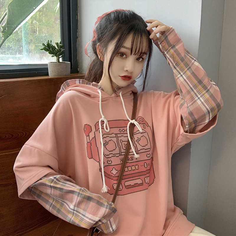 

Japanese Harajuku cute plus size long sleeve cartoon casual winter female Vintage fun tops Fashion O-neck Ulzzang sweatshirt 210608, Pink