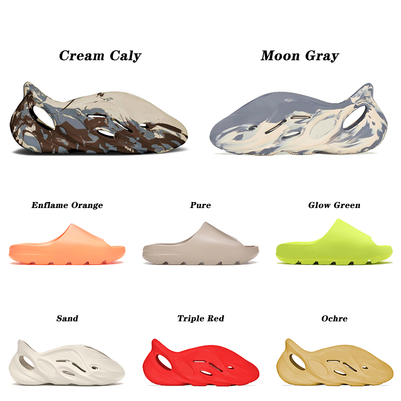 

2021 Beach Slide Rubber Slipper Men Women Kid Platform Foam Runner Cream Clay Moon Gray Pure Enflame Orange Outdoor Designer Sandals Eur 32-47, B18 kid 32-35