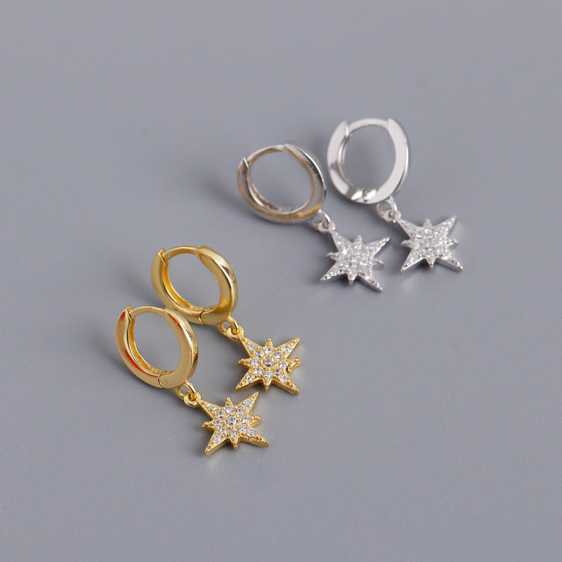 

925 sterling silver cute girls earring college earrings christmas gift delicate micro pave tiny cz star charm 18k gold plated jewelry, Black