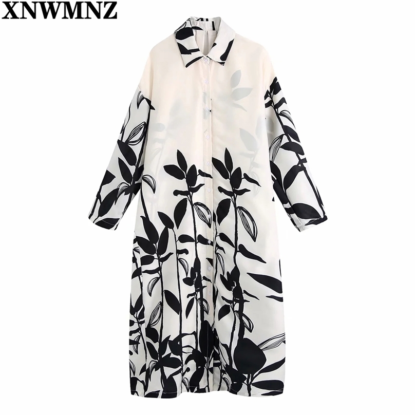 

Summer Fashion Elegant Oversized Printed Midi Dress Women Vintage Long Sleeve Button-up Female Dresses Vestidos Mujer 210520, Ivory
