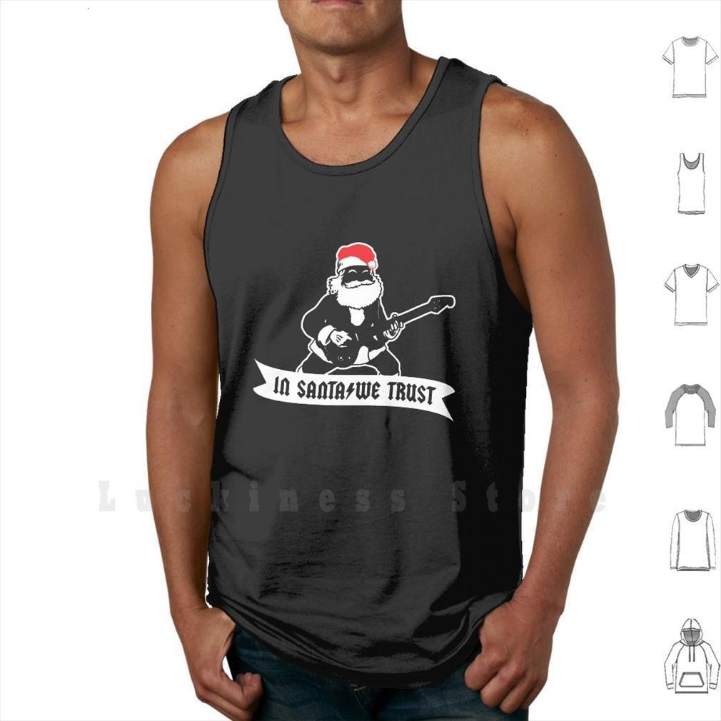 

hard rock christmas in santa we trust tank vest sleeveless wrapper n roll rocker, White;black